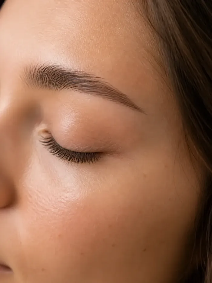 Close-up of lifted and separated natural lashes